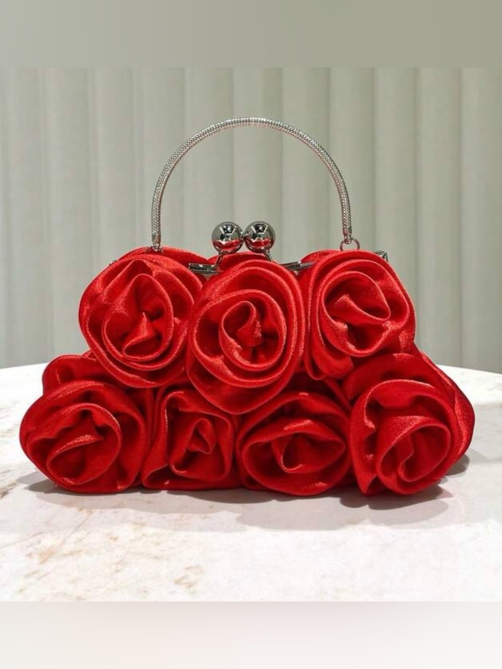 Red Rose Cluster Top-Handle Bag